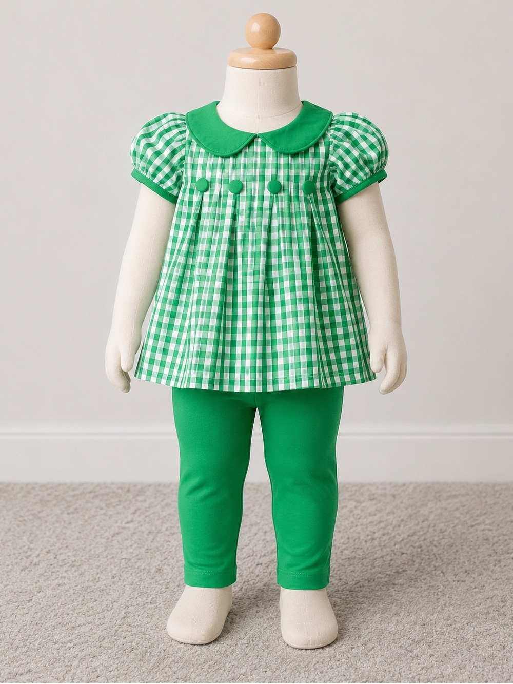 Delaney Green Gingham Peter Pan Collar Top 2 Piece Set 2T